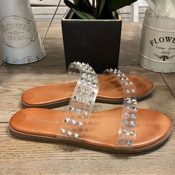 Steve Madden Girl Fetch Clear Studded Slip on sandals size 8.5 - Picture 3 of 9